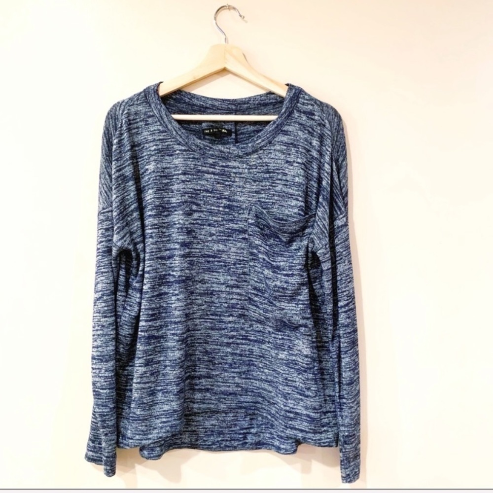 Rag & Bone Long Sleeve Shirt Cozy Pocket Blue Size Small Marl Loungewear